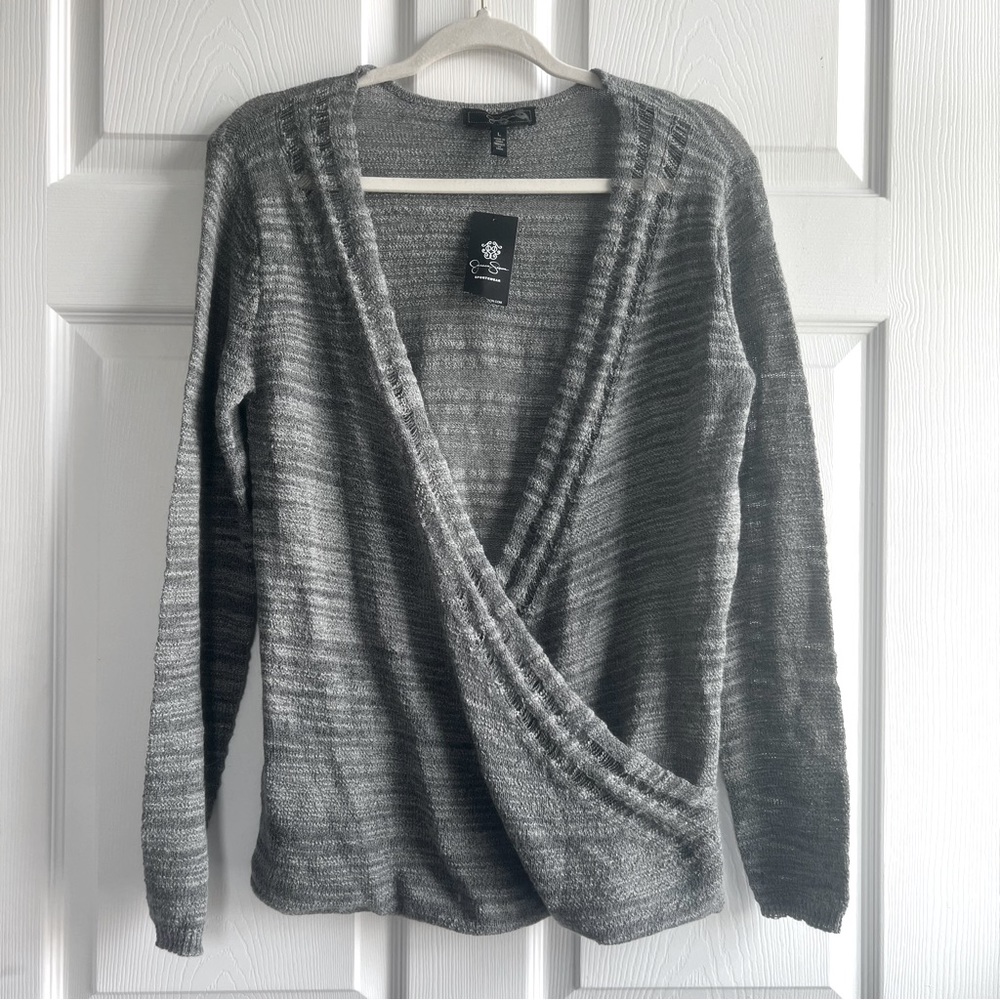Jessica Simpson Gray thin sweater, criss cross sweater. NEW